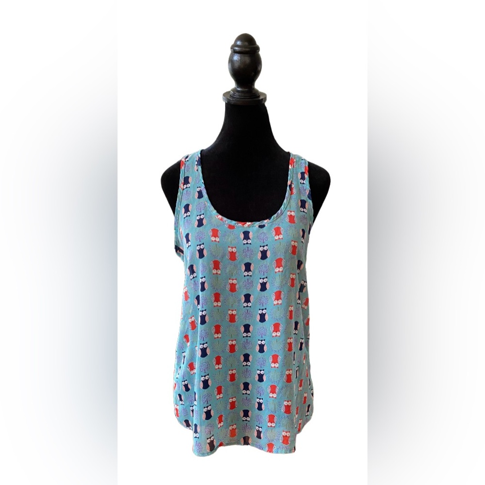 Delia*s: Blue Sheer Owl Print Racer Back Tank Top